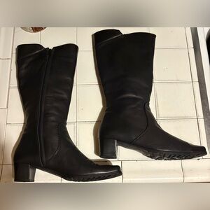 Made in Italy Black Leather Knee Hi Boots Cleated Sole Square Toe/heel wmns 7.5